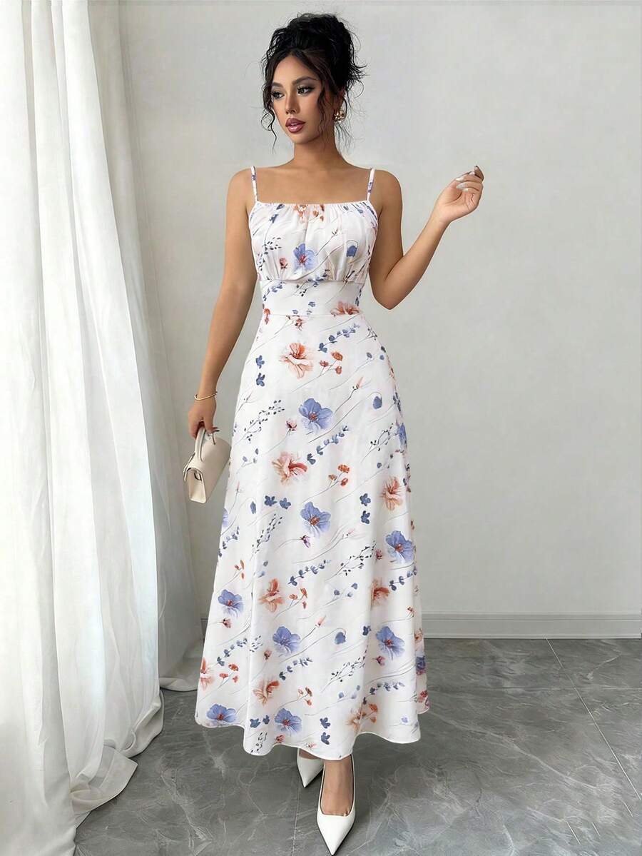 Selianne Đầm không tay in hoa dáng rộng thoải mái dành cho nữ, thích hợp cho kỳ nghỉ. - Màu xanh nhạt - Xem 1