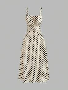 SHEIN Clasi 大码波点连衣裙，优雅可调节肩带休闲夏季女装 - 杏色 - 查看 3