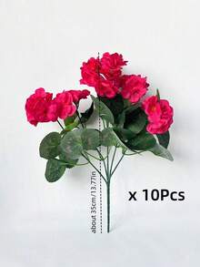 10Pcs/1Pc Rose Red Artificial Geraniums, Silk-Like Fake Geraniums, UV Resistant Outdoor Shrubs For Porch, Garden, Window Box, Home & Wedding Decor - Hot Pink - View 6