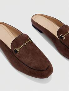 CUCCOO BIZCHIC Women Shoes Dark Brown Suede Metal Decorative Round Toe Flat Bottom Daily Versatile Commuter Closed Toe - Coffee Brown - View 4