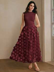 Anewsta 高品质时尚女式标准尺码优雅A字网纱半身裙，适合日常、约会和通勤穿着。 - 酒紅色 - 查看 3