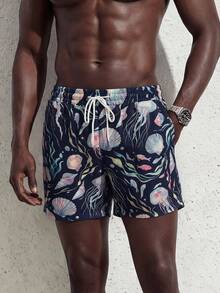 Manfinity Swimmode Men's Casual Ocean Creature Print Beach Shorts - Multicolor - View 1