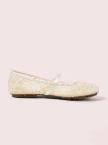 CUCCOO DOLLMOD Women's Shoes Fashion Round Toe Flower Embroidery Word With Mary Jane Flats Cute And Sweet - Apricot-Bauhinia - View 3