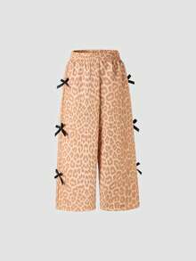 SHEIN Young Girls Spring/Summer New High Waist Leopard Print Casual Pants, Fashionable & Versatile - Multicolor - View 8