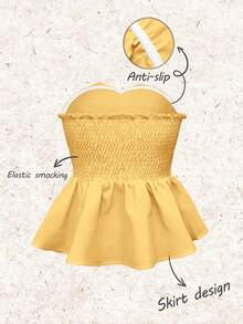 SHEIN LUNE 女士优雅衬衫度假装扮黑色上衣外出派对上衣嘉年华服装情人节服装夏季上衣抹胸上衣露肩上衣性感上衣 - 黃色 - 查看 2