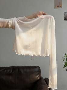 Resyla Lace Trim Camisole Dress Cover Up, Long Sleeve Knit Shrug Tops For Women, Summer Sun Protection - Beige - View 2