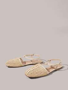 Styleloop 女士鞋履 假日风编织鞋 面条带女士平底鞋 假日风穿搭 波西米亚风穿搭 美式复古风 波西米亚风 西部风 音乐节穿搭 派对穿搭 平底女鞋 - 米色 - 查看 6