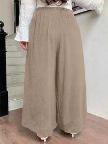 Dazy Plus Plus Size Solid Color Wide Leg Pants/Culottes, Minimalist Fashion Casual Wear, All Season,Fall Clothes,Teacher Pants - Apricot - View 2