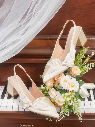 CUCCOO HITCHD New Design Pointed Toe Chunky High Heel Romantic Elegant Charming Minimalist Sexy Champagne Women's High Heel Sandals, Open Toe Dress Shoes For Date, Afternoon Tea, Party, Valentine's Day, Graceful Outfit Summer Shoes Wedding Shoes Bride Shoes