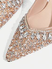CUCCOO TILAWA Pointed Toe High Heel Rhinestone Wedding Shoes, Closed Toe Champagne Formal Party Pumps For Christmas - Champagne - View 10