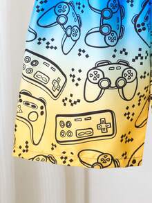 青少年男童渐变色全印花泳裤，电子游戏印花图案沙滩短裤 - 彩色 - 查看 5