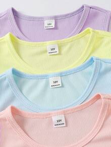 SHEIN Sparklyn Tween Girls' Casual Solid Color Knit Ribbed Tank Top - Multicolor - View 5