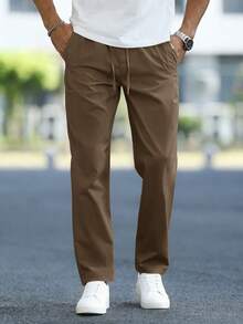 Manfinity Homme Quần dài nam màu trơn, kiểu dáng đơn giản, thích hợp mặc hàng ngày. - Cà phê nâu - Xem 4