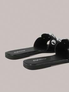 Ladies, Buckles, Trim, Flat Sandals Holiday Travel Essential Boho Cowgirl Outfit - Black - View 5