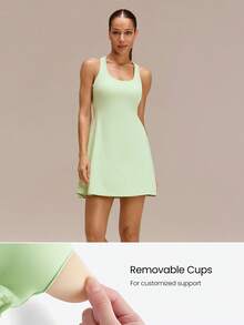 GLOWMODE FeatherFit™-Air Peekaboo Mini Dress With Built-In Shorts Pocket Square Neck Anti-Slip Crisscross Quick Dry Moisture Wicking Spring - Hunter Green - View 3