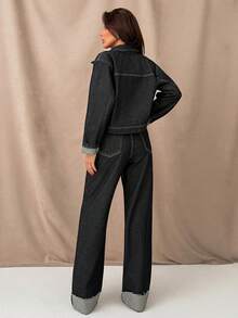 EURMUSE Jacket And Jean Two Pieces Denim Suit - Dark Wash - View 3