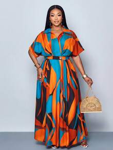 SOLERSUN Đầm nữ tay cánh dơi in họa tiết ngẫu nhiên - Đỏ - Xem 6