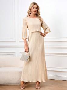 Ellevyn Đầm nữ thanh lịch, màu trơn, chất liệu có họa tiết, thích hợp cho mùa thu. - Rượu sâm banh - Xem 6