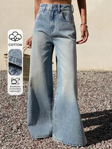 DAZY Quần jeans nữ ống đứng dáng rộng, cạp универсальный, thiết kế đính đá lấp lánh, phong cách Y2K thường ngày và thanh lịch. - Rửa nhẹ - Xem 1