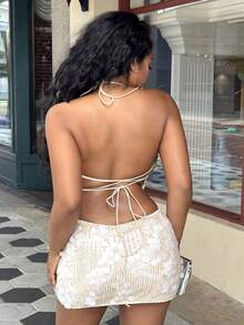 Alexandranx Top asimétrico con lentejuelas con escote halter y espalda descubierta, sexy y juvenil, para festivales de música en verano - Multicolor - Ver 3