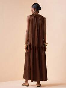 Zivah Vestido casual, de fiesta y de viaje con pliegues de unicolor para mujer - Marrón - Ver 3
