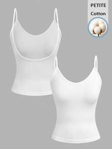 SHEIN BASICS Women's 95% Cotton Camisole, Versatile All-Match Undershirt Suitable For Spring & Summer,Summer Top - White - View 2