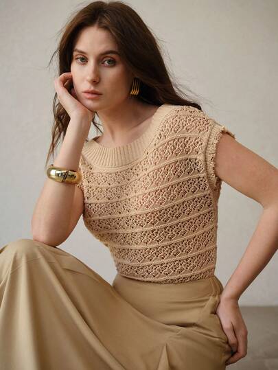 MOTF PREMIUM HOLLOW TEXTURED BAT WING KNIT SWEATER