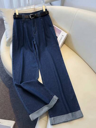GlowEve Women's Pleated Wide Leg Loose Casual Denim Pants