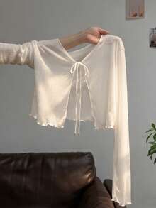 Resyla Lace Trim Camisole Dress Cover Up, Long Sleeve Knit Shrug Tops For Women, Summer Sun Protection - Beige - View 1