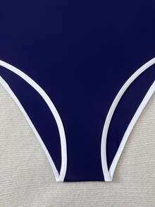 Swim Basics Áo tắm liền thân ôm sát, kiểu dáng mùa hè đi biển dành cho nữ. - Màu xanh hải quân - Xem 5