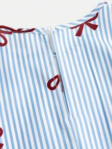 SHEIN 少女碎花束腰休闲连衣裙，时尚百搭，适合度假和拍照穿着 - 藍色 - 查看 3