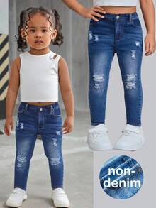 Bubblio Babygirl Cute Versatile Casual Knit Blue Elastic Waist Pants - Blue - View 1