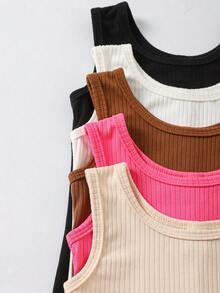 SHEIN Young Girl Solid Color Ribbed Crew Neck Romper - Multicolor - View 6
