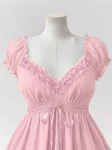 Elegant Blouse With Lace Trim In A Solid Color, Perfect For Summer - Burgundy - View 5