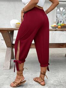EMERY ROSE Plus Size High Waist Drawstring 7/8 Pants, Spring/Summer - Redwood - View 2