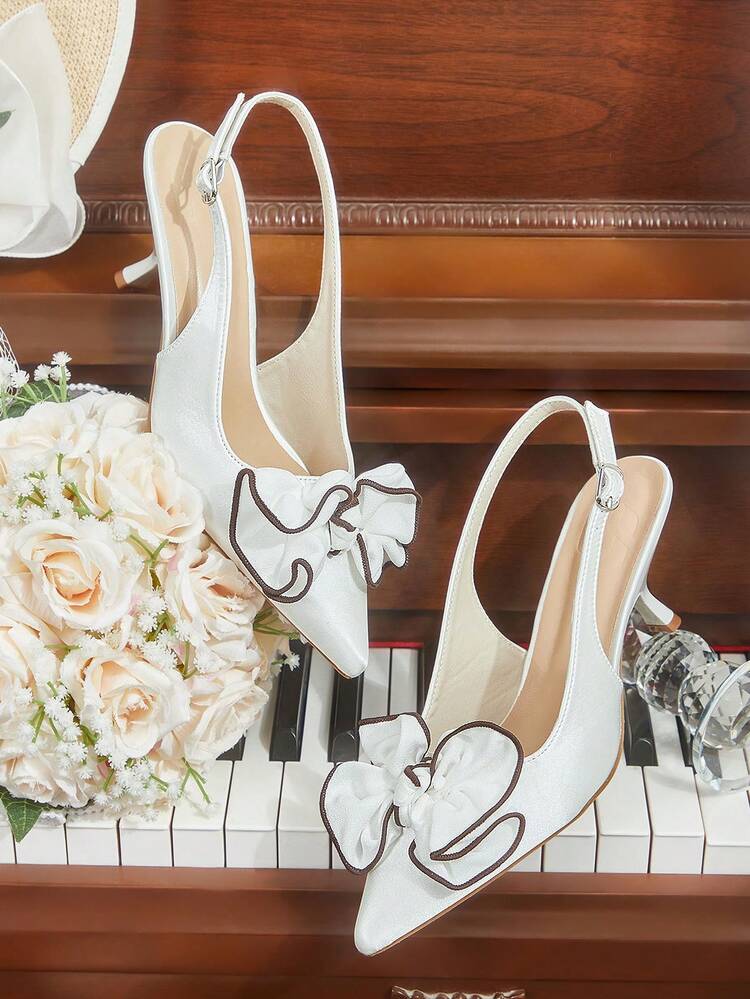 CUCCOO HITCHD Women's Pointed Toe Bow Decor Buckle Design Elegant High Heel Shoes For Party Summer Shoes Wedding Shoes Bride Shoes