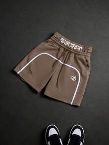 PAVTROS Manfinity Streetrush Men's Casual Loose Waistband Print Drawstring Summer Shorts - Coffee Brown - View 4