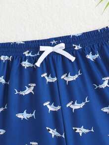 SHEIN 男童鲨鱼印花泳裤，适合海滩穿着 - 藍色 - 查看 4