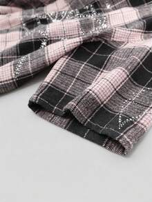 NEON BLANC Men's Street Fashion Woven Rhinestone Spider Web Plaid Short Sleeve Shirt - Baby Pink - View 5