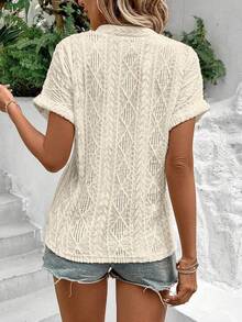 EMERY ROSE Women's Vacation Geometric Textured V-Neck Short Sleeve Casual T-Shirt - Apricot - View 2