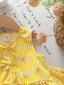 SHEIN 女婴可爱碎花吊带背心和松紧腰短裤套装，夏季 - 黃色 - 查看 4