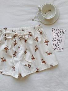 Comfortcana Quần short mặc nhà thoải mái, cạp chun, có dây rút, in hình hươu dễ thương. - Nhiều màu - Xem 4