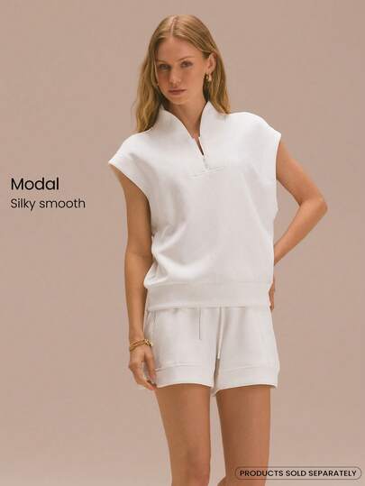 GLOWMODE SoftSerene Modal Easy Does It Soft Silky-Smooth Breathable Half-Zip Short-Sleeve Sweatshirt Daily Casual Wear