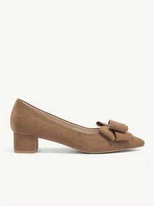 CUCCOO CHICEST Women Shoes Point Toe Bow Decor Fashion Chunky Heeled Suede Court Camel Pumps Vacation Shoes Summer Summer Shoes Summer Break Easter Prom Heels For Christmas Elegant Shoes Wedding Shoes Summer Shoes Bride Shoes - Camel - View 6