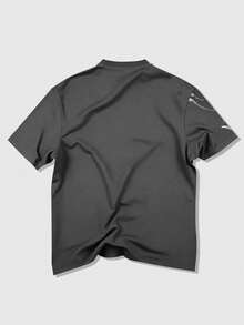 ROMWE MEN Goth 男士休闲时尚街头暗黑骷髅标语印花短袖T恤，夏季 - 灰色 - 查看 5