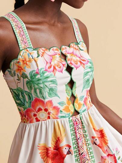 Travachic Damen Blumen Muster Lässig Ärmelloses Kleid für den Urlaub