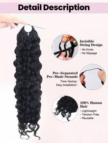 Tóc giả móc sợi Boho Braids làm từ 100% tóc thật Remy, kiểu sóng nước, màu đen tự nhiên, kiểu tóc nối móc sợi Feather Line, không thắt nút, đã được tách sẵn, dài 18-24 inch, 50g. - SNatural - Xem 5