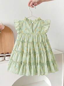 SHEIN Đầm bé gái thời trang, họa tiết hoa, đính nơ, thích hợp mặc vào mùa xuân, hè, thu, ở nhà, đi nghỉ mát, dự tiệc và mặc hàng ngày. - màu xanh lá - Xem 2