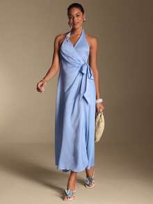 Swim Oasis Vestido largo con abertura y decoración de estrella de mar, estilo de vacaciones, nuevo lanzamiento de verano 2026 - Azul - Ver 5