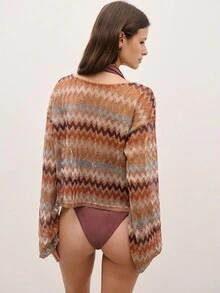 Nöista Cozy Sweater Featuring A Soft Zigzag Pattern In Earthy Browns Designed With A Relaxed, Slightly Boxy Fit And Long Sleeves For Everyday Wear, - Multicolor - View 2
